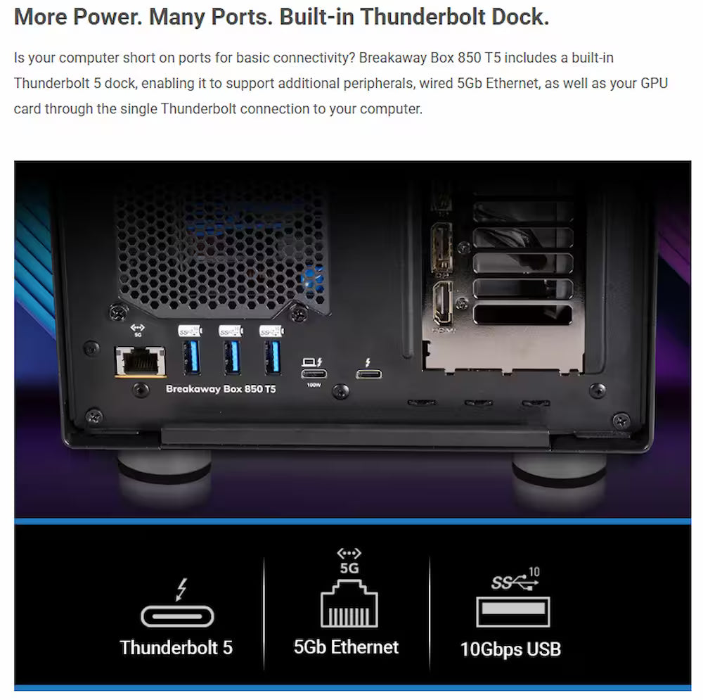 Sonnet Breakaway Box 850 T5 – Thunderbolt 5 eGPU Enclosure Sonnet Breakaway Box 850 T5 – Thunderbolt 5 eGPU Enclosure